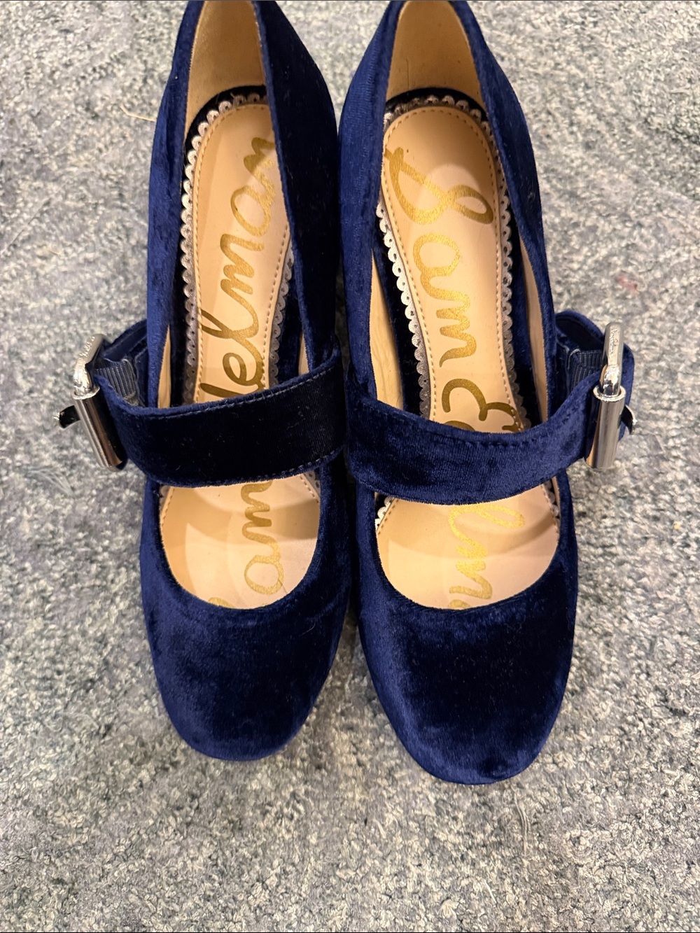 Sam Edelman Chessie Navy Blue Velvet Mary Jane Block Heels - Size 6M - Picture 5 of 9